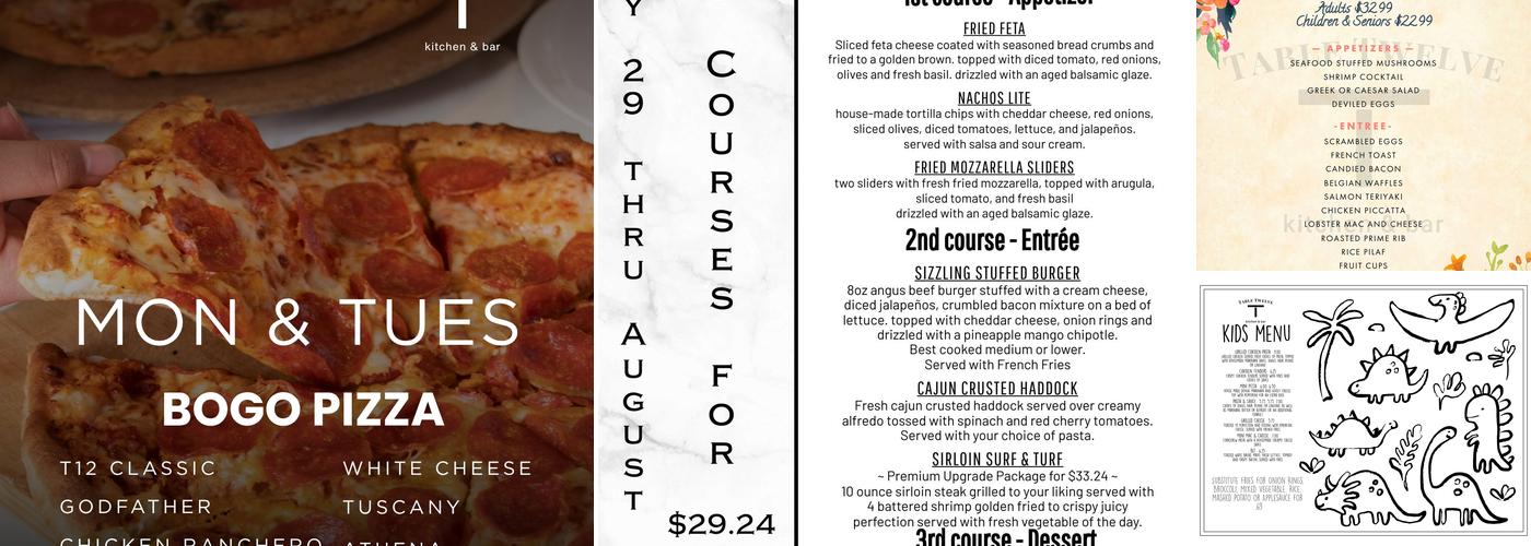 Table Twelve Kitchen & Bar Menu