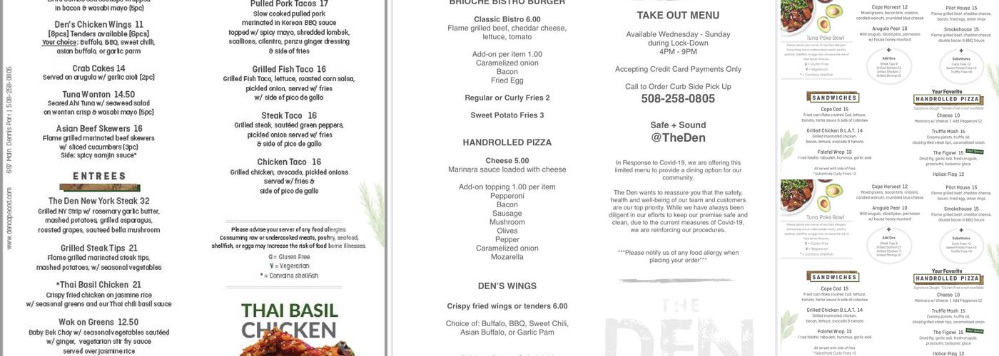 The Den Cape Cod Menu