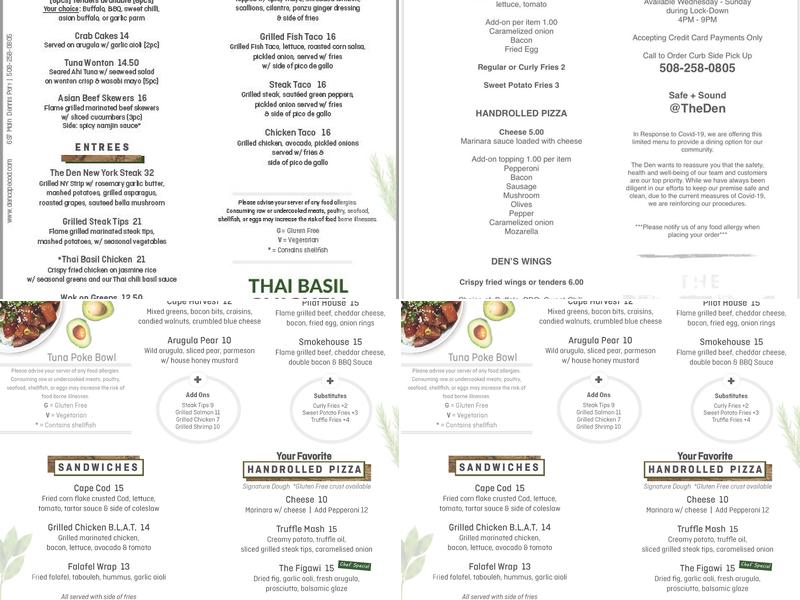 The Den Cape Cod Menu