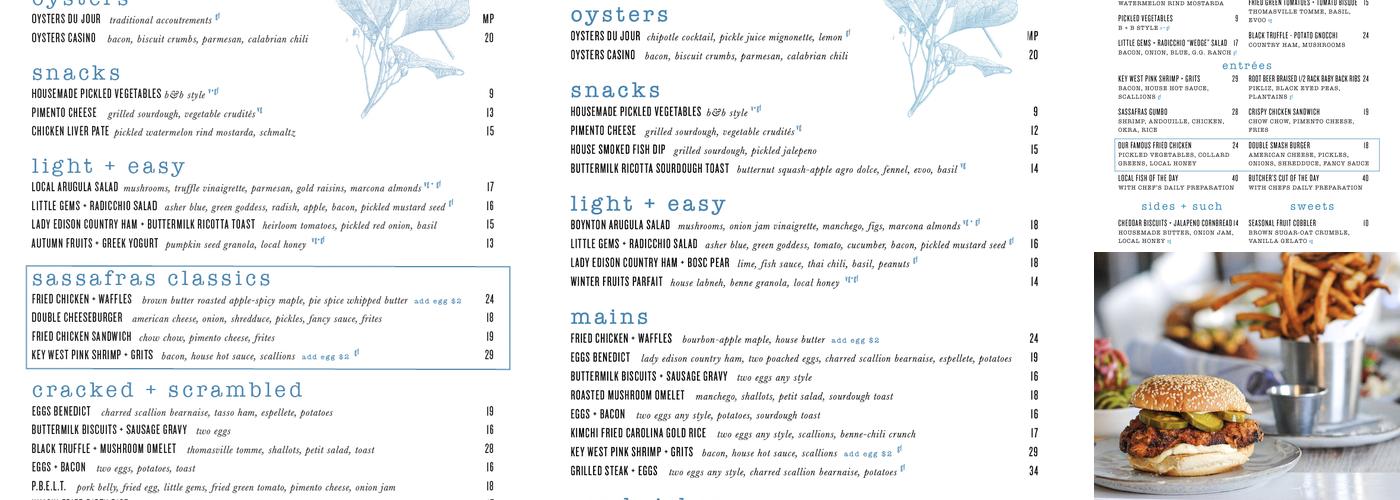 Sassafras Menu