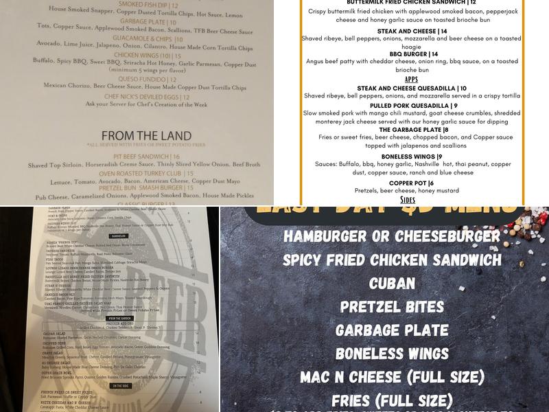 Crave & Copper Menu