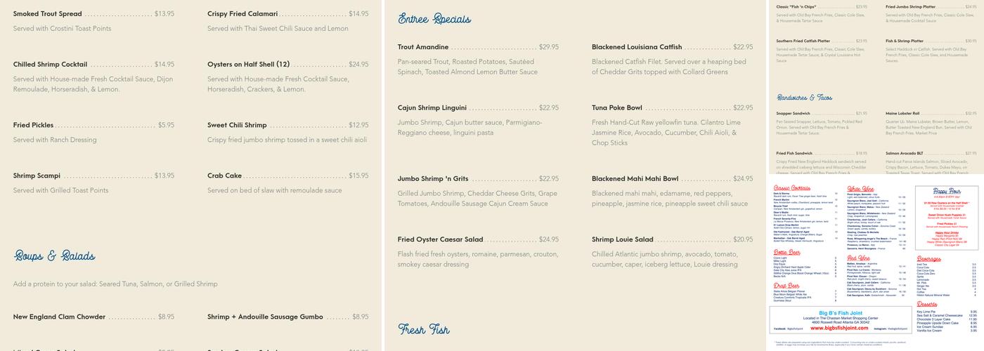 Big B's Fish Joint Menu