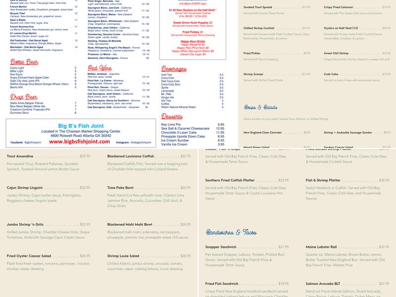 Big B's Fish Joint Menu