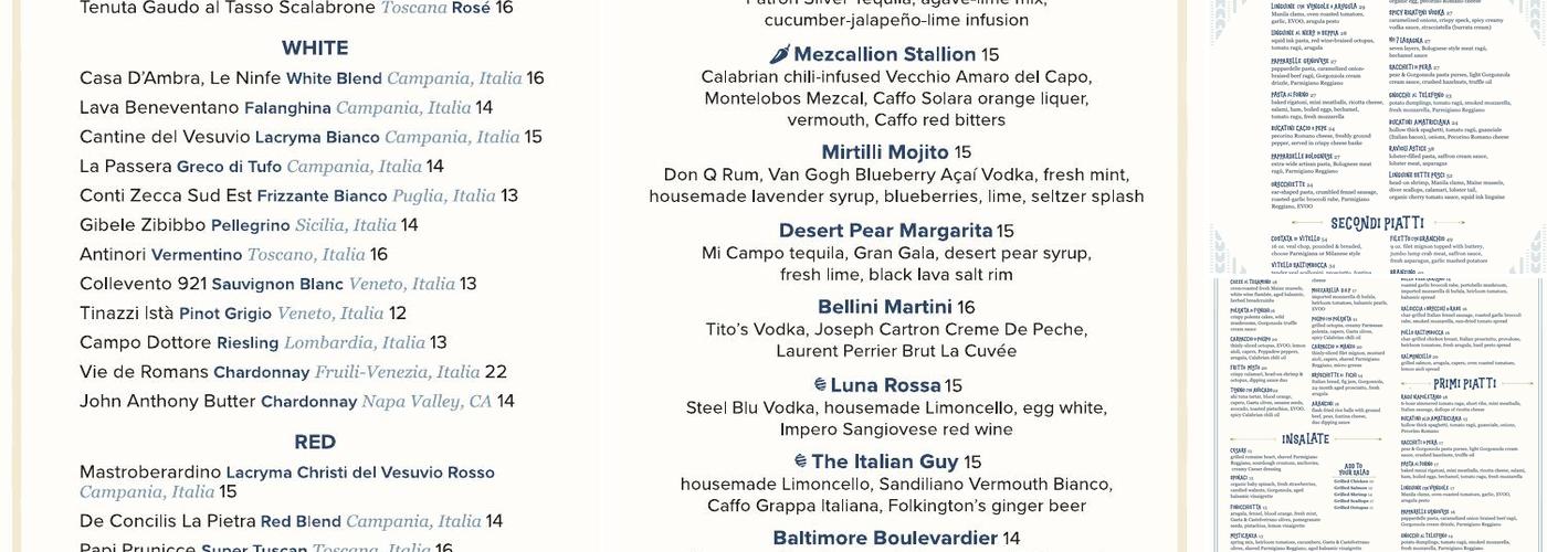 Limoncello Baltimore Menu