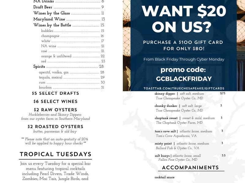 True Chesapeake Menu