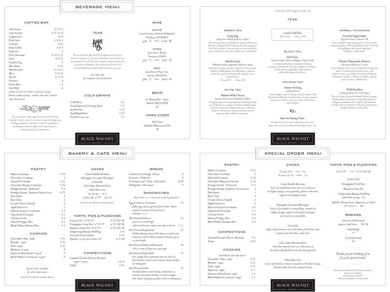 Black Walnut Bakery Menu
