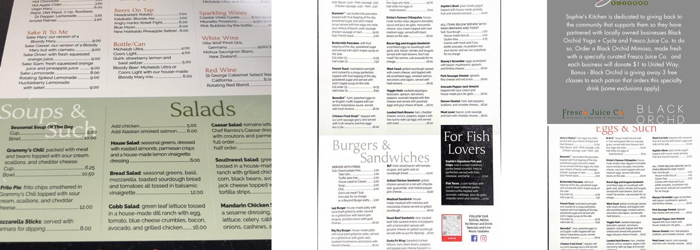 Sophie's Kitchen Menu