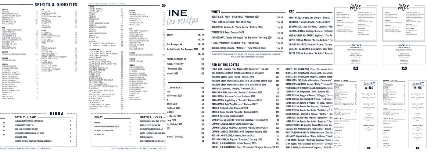 Indaco Menu