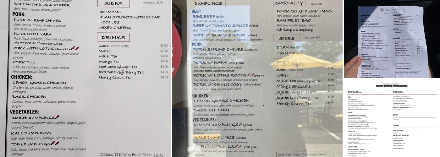 Tasty Dumpling Menu