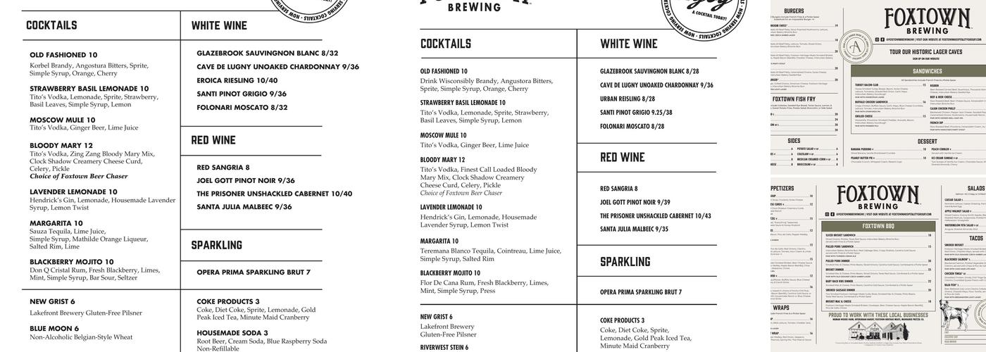 Foxtown Brewing Menu