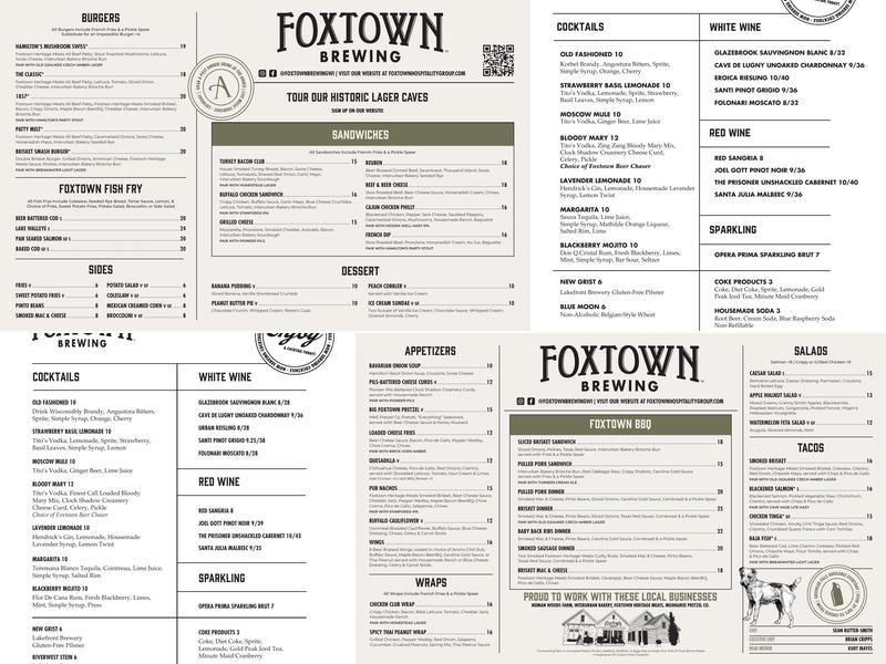Foxtown Brewing Menu