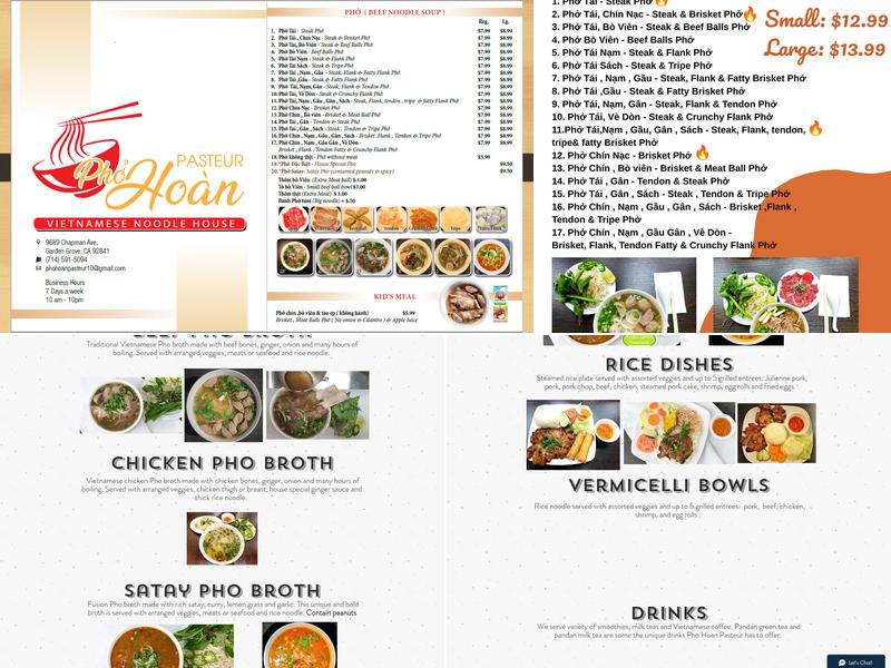 Pho Hoan Pasteur Menu