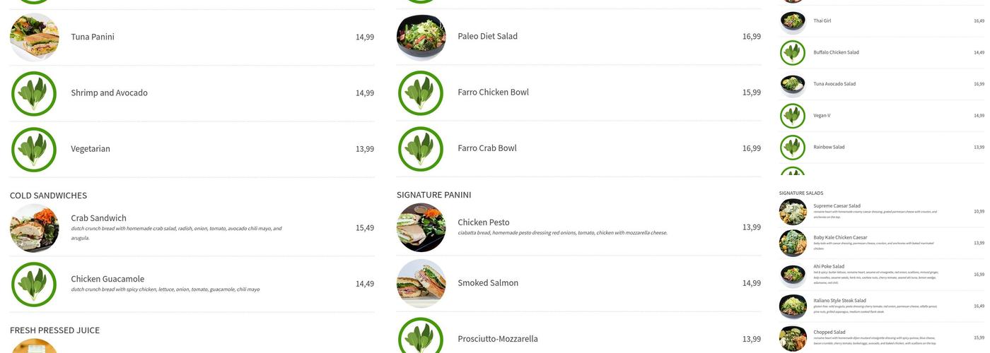 Organic Greens Menu