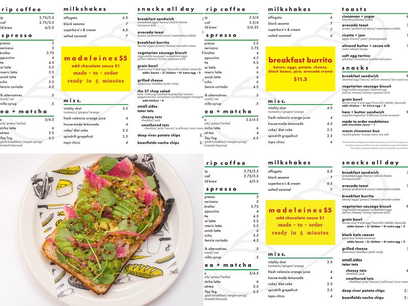 Superba Snacks + Coffee Menu