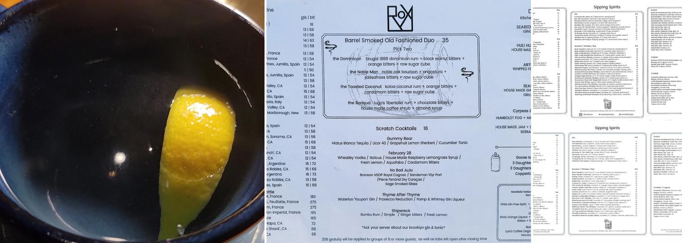 Rox Rooftop Bar Menu