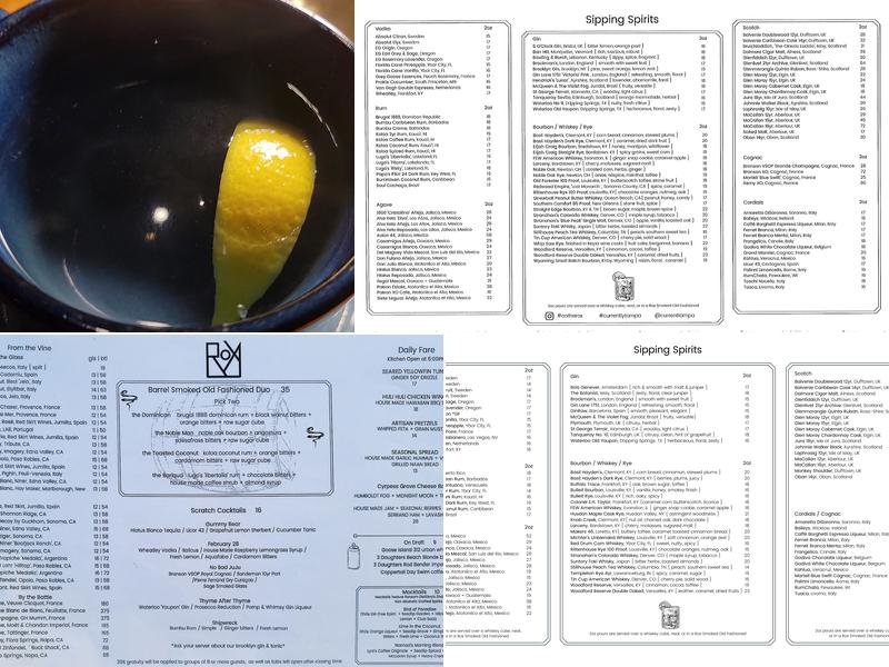 Rox Rooftop Bar Menu