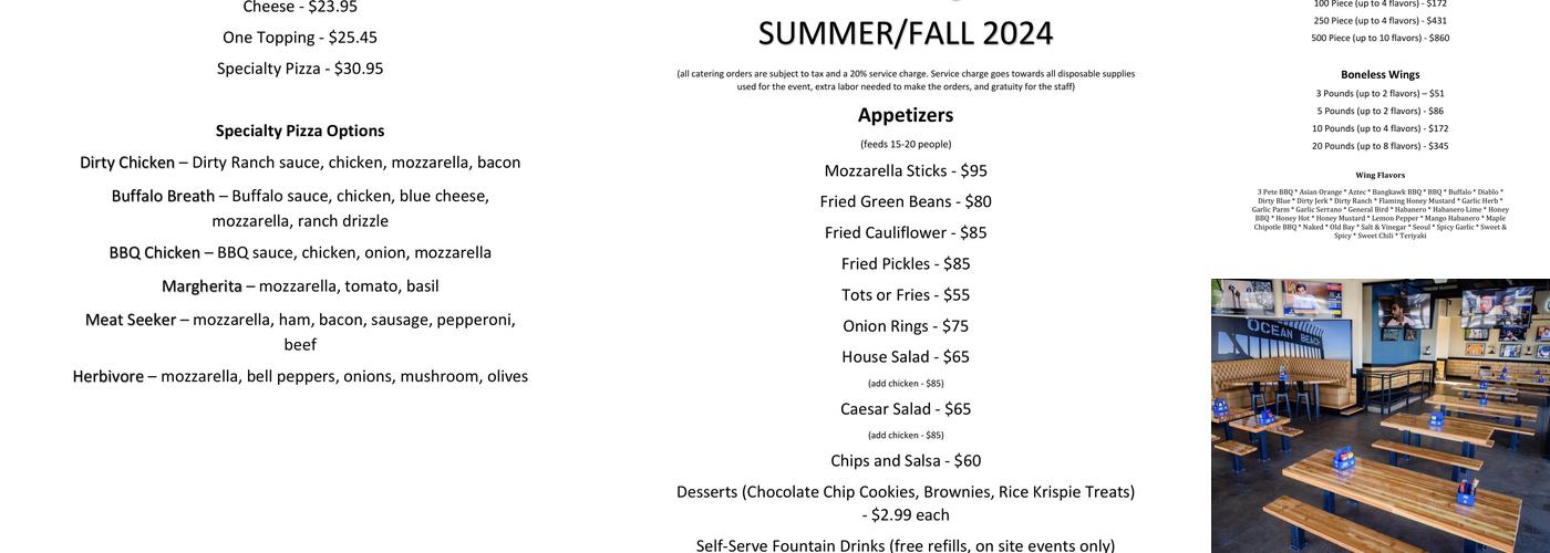 Dirty Birds Ocean Beach Menu