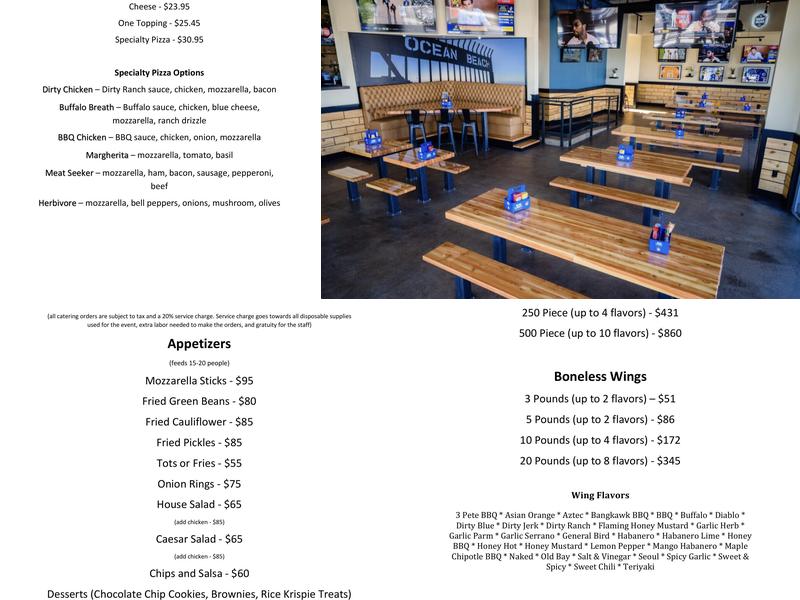 Dirty Birds Ocean Beach Menu