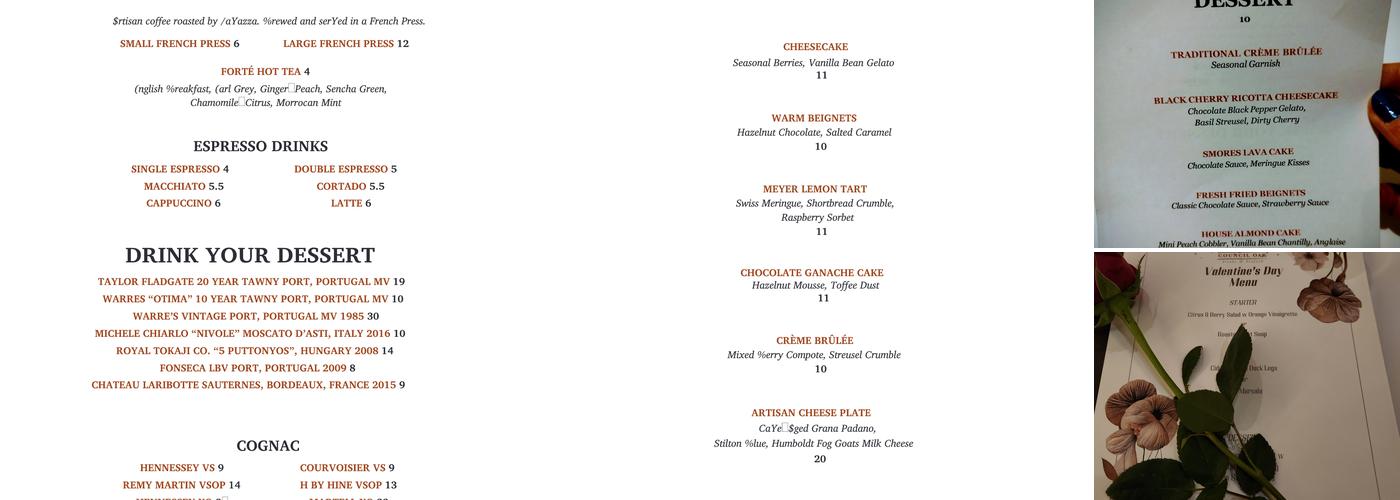 Council Oak Steaks & Seafood Menu