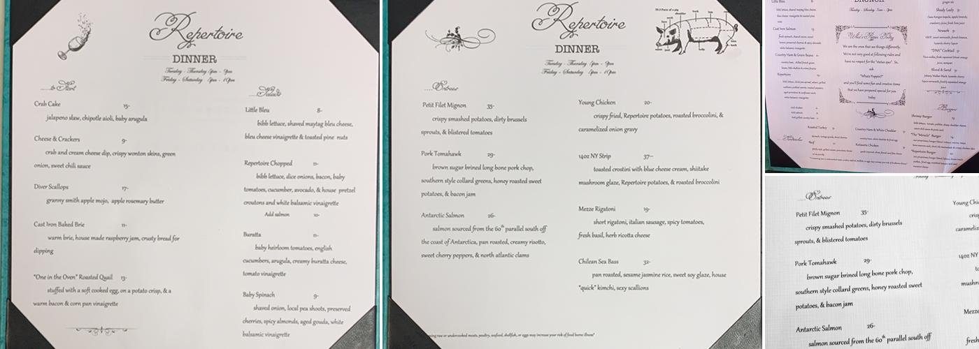 Repertoire Restaurant Menu