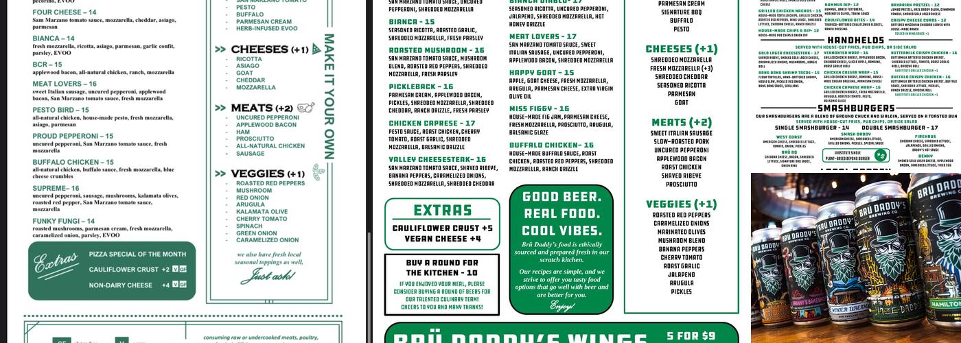 Brü Daddy's Brewing Company Menu