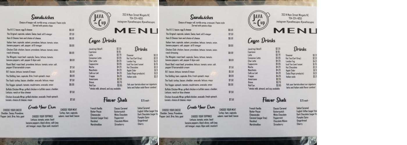 Java the Cup Menu
