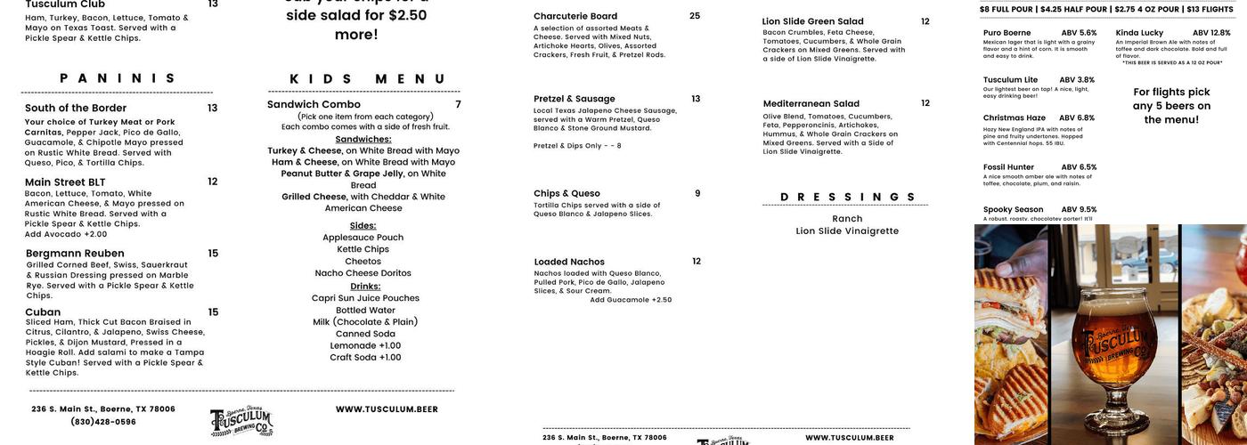 Tusculum Brewing Company Menu
