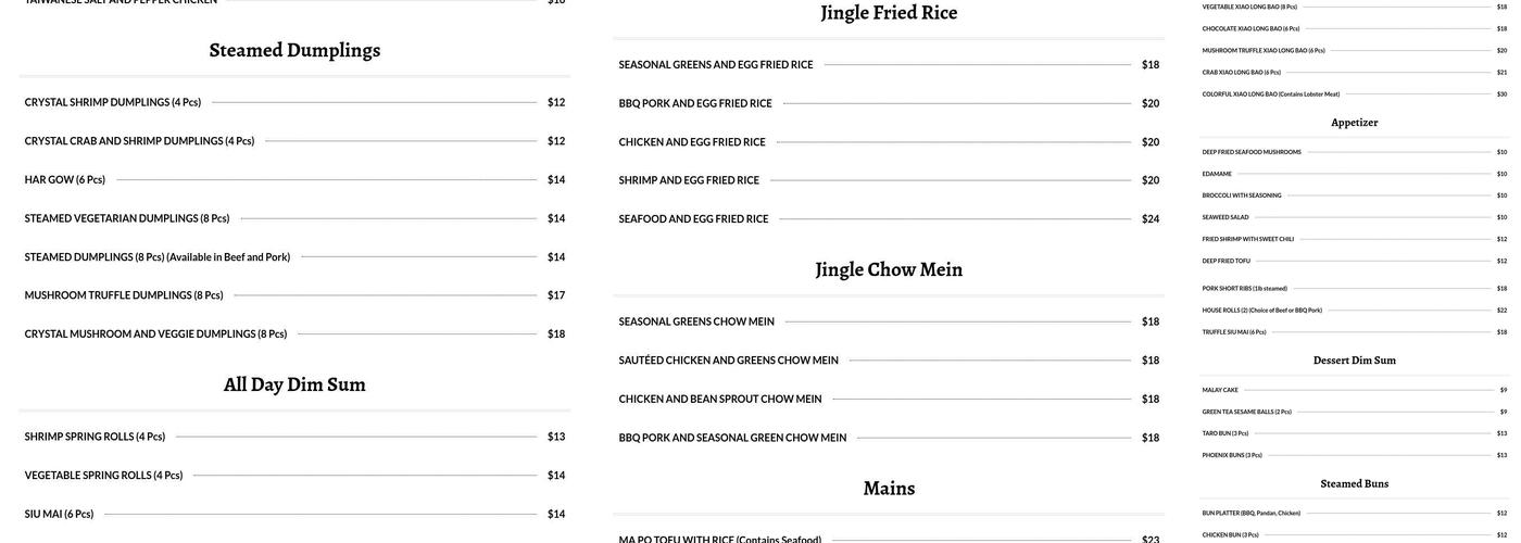 Jingle Bao Menu