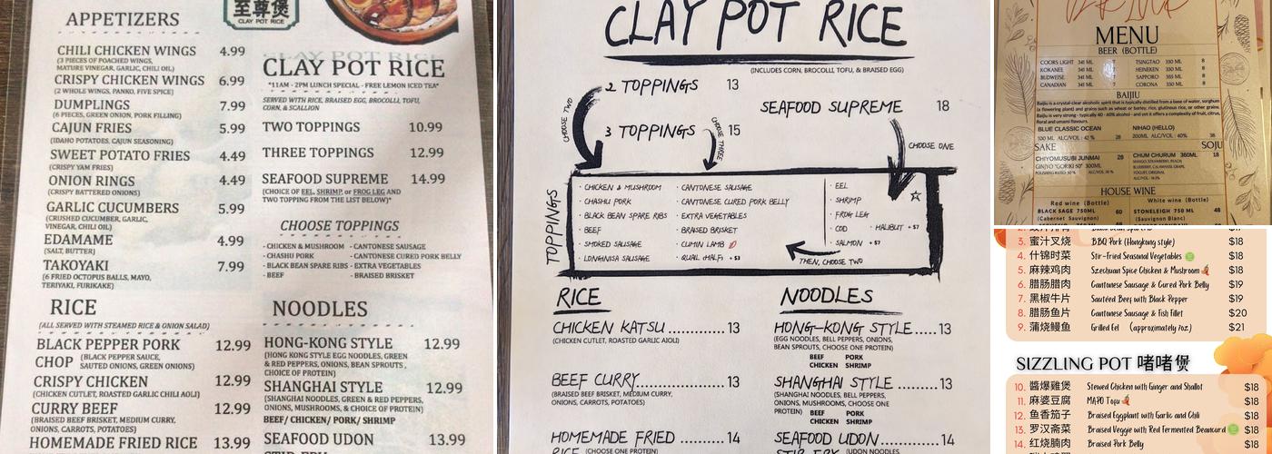 Clay Pot Rice Menu