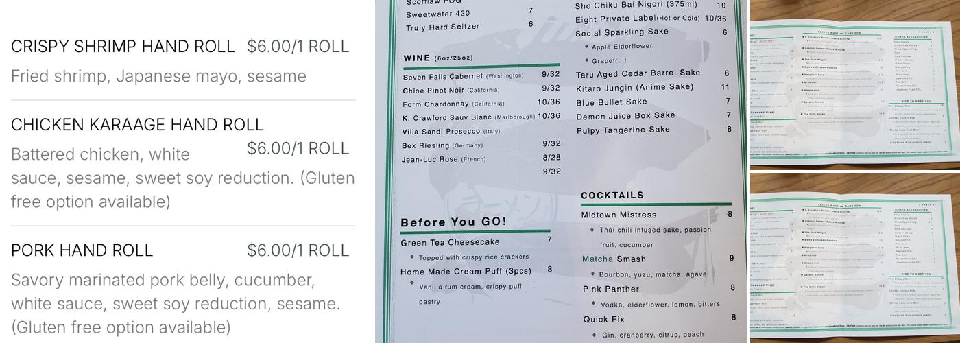 E Ramen + Menu