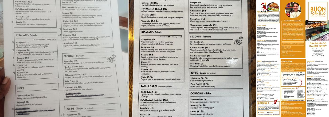 Buon Fornello Café & Bottega Menu