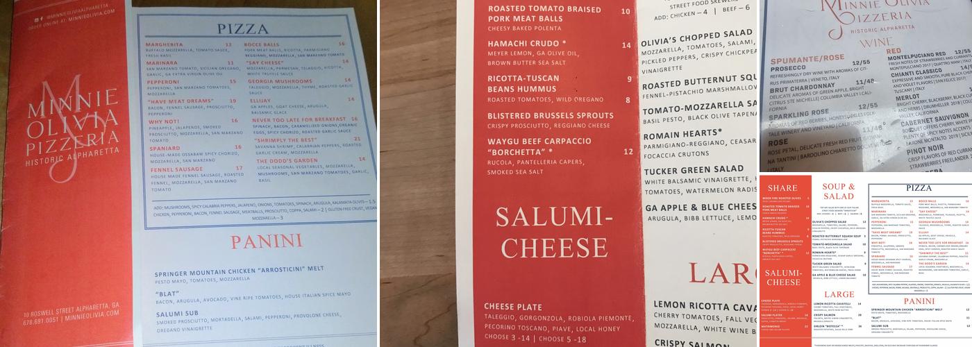 Minnie Olivia Wood Fire Pizzeria Menu