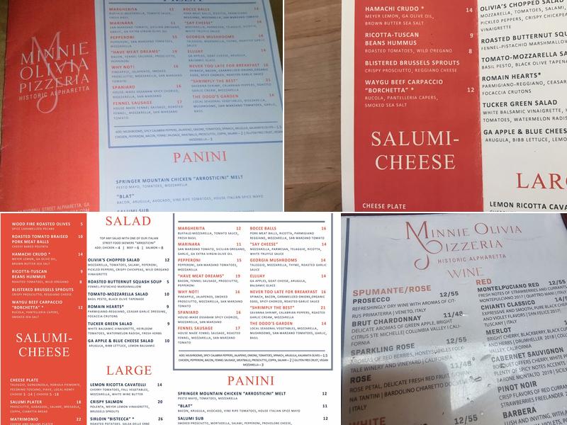 Minnie Olivia Wood Fire Pizzeria Menu