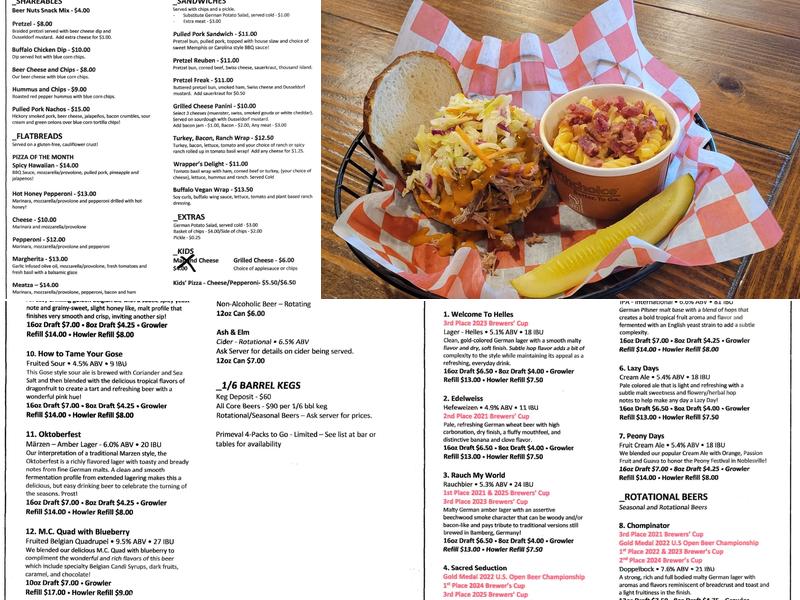 Primeval Brewing Menu