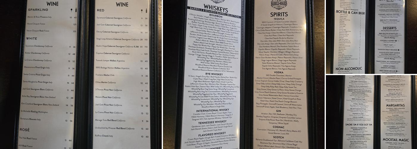 Barrels & Boards MA Menu