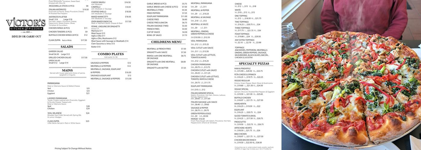 Victor's Kitchen and Pizzeria Menu