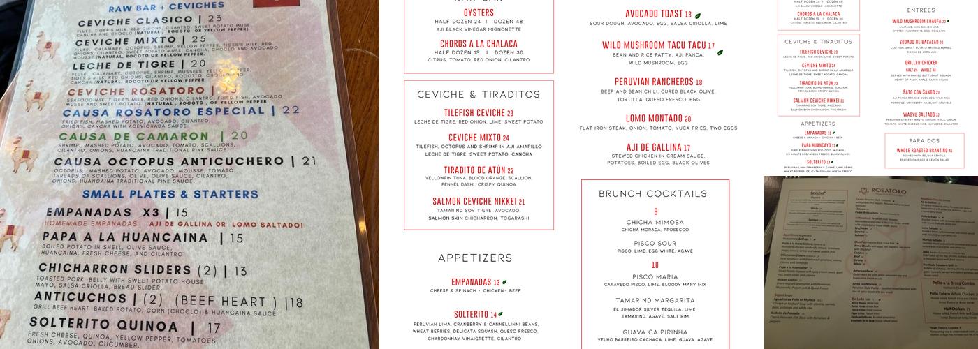 Rosatoro Menu