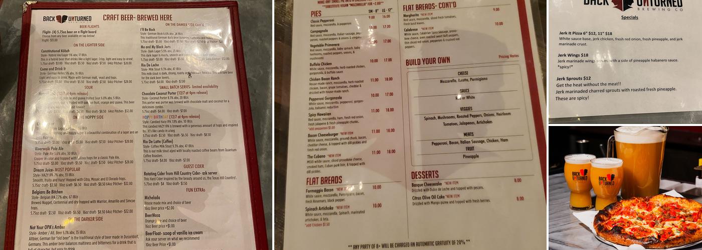 Back Unturned Brewing Co. Menu
