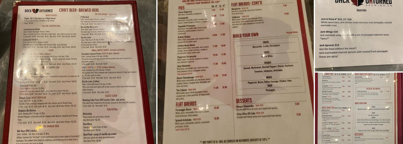 Back Unturned Brewing Co. Menu