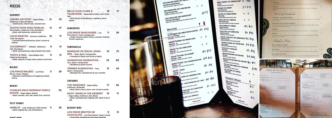 Frog & The Bull Menu