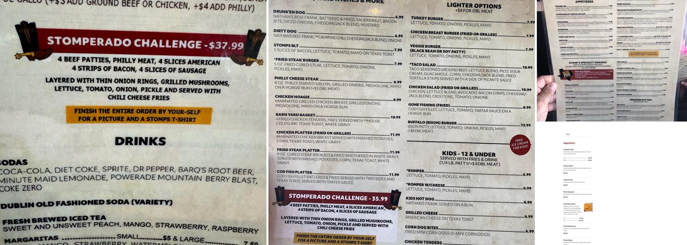 Stomp's Burger Joint Webster Menu