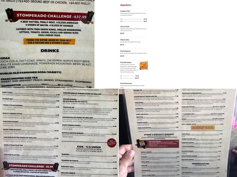 Stomp's Burger Joint Webster Menu