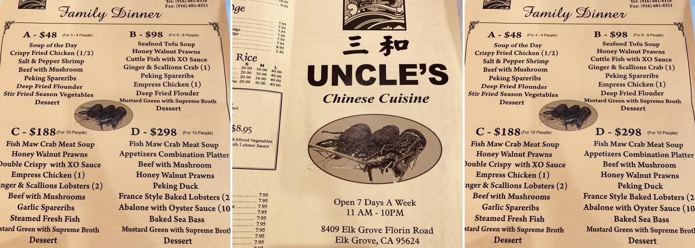Uncle's Chinese Cuisine Menu