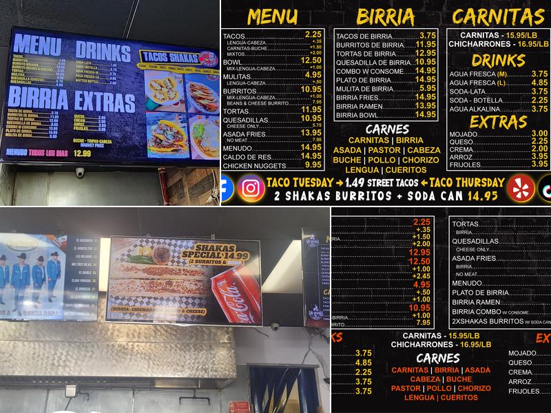 Tacos Shakas Menu