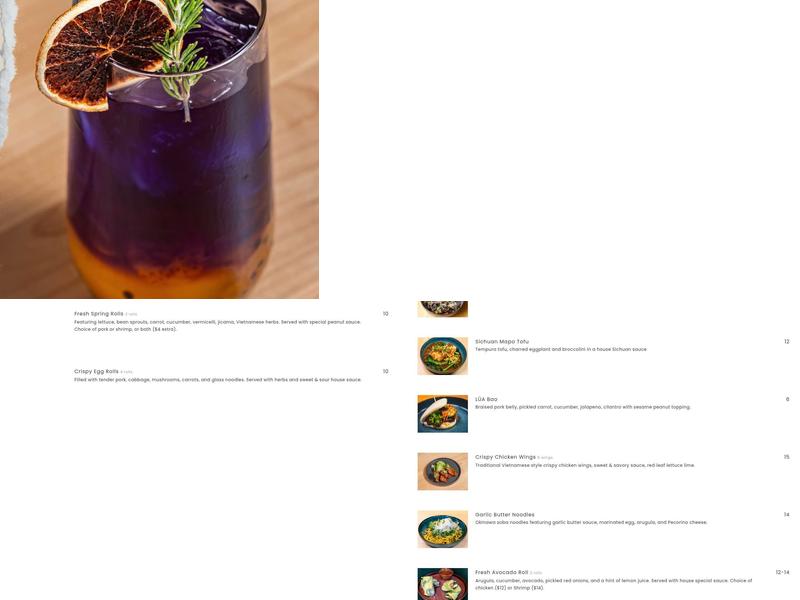 LUA Asian Fusion Eatery Menu