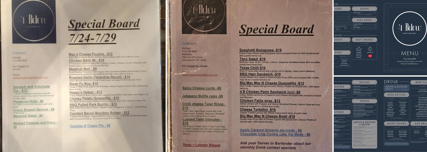 4 Below Haggy's Bar and Grill Menu