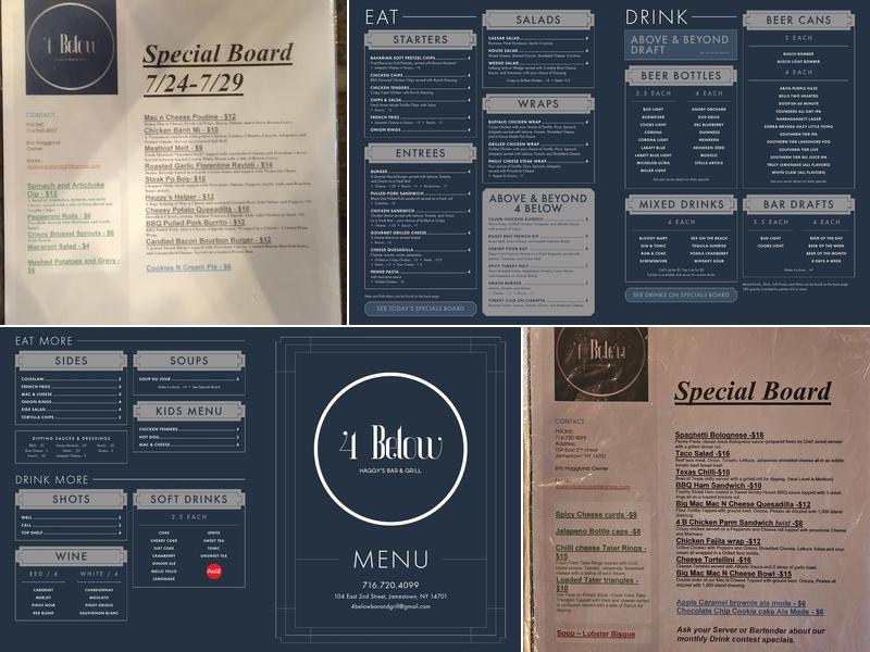 4 Below Haggy's Bar and Grill Menu