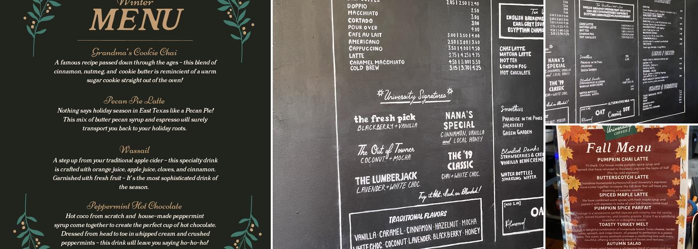 University Coffee Menu