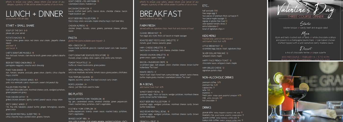 The Grande Kitchen + Bar Menu