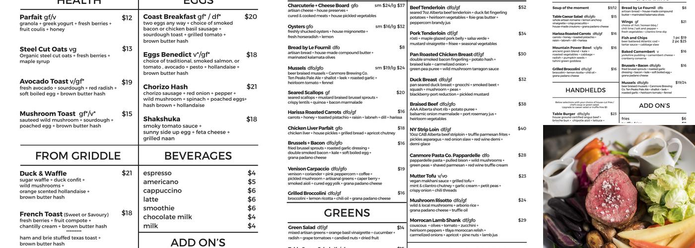 Table Food + Drink Menu
